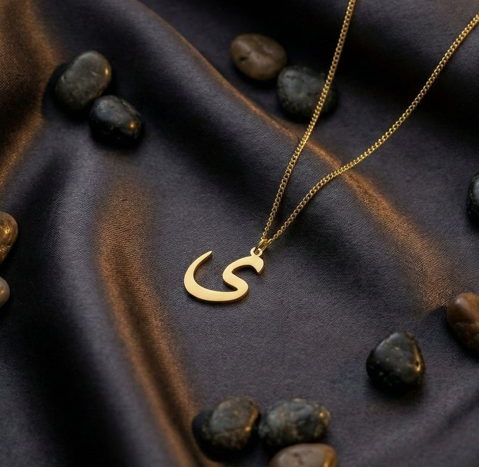 Arabic Initial Letter Name Pendant Necklace for Men & Women Trendy Jewelry with Pouch