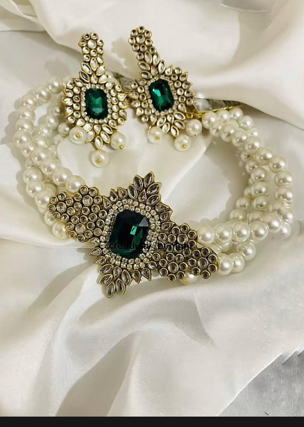 3 pieces multilayer imitation pearl Kundan handmade choker neckless trendy jewelry for best wedding season with earrings jewelry set accessories