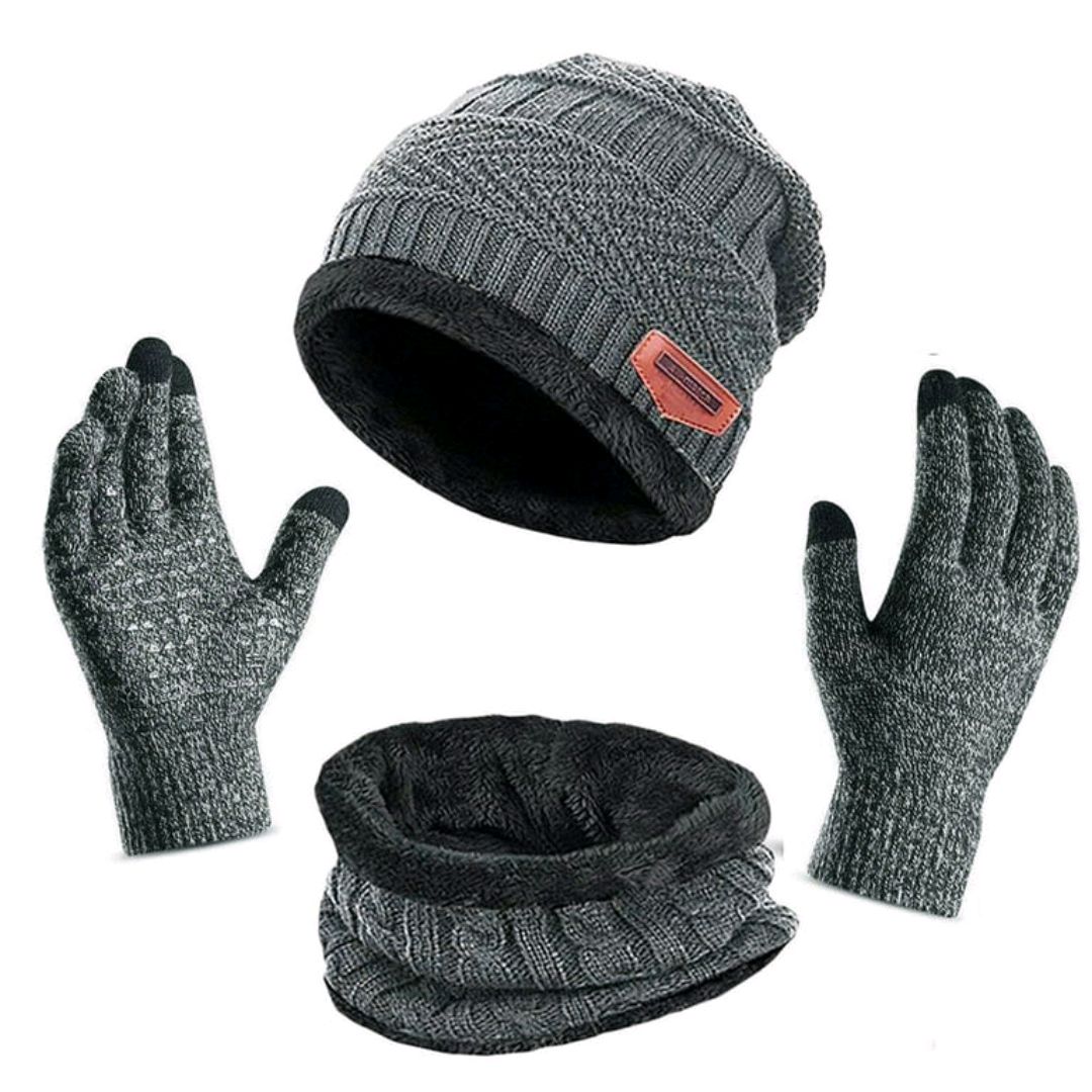 3 Pc Cashmiri Beanies Knit Hat Winter Cap Neck Warmer & touch screen Gloves knitted Cap Thicken Hedging Cap Neck Warmer Gloves Balaclava Skullies Fashion Warm knit Beanie for Men/Women | Woolen Cap topi Neck Sarf | Woolen Hat & Muffler for Men & Kids