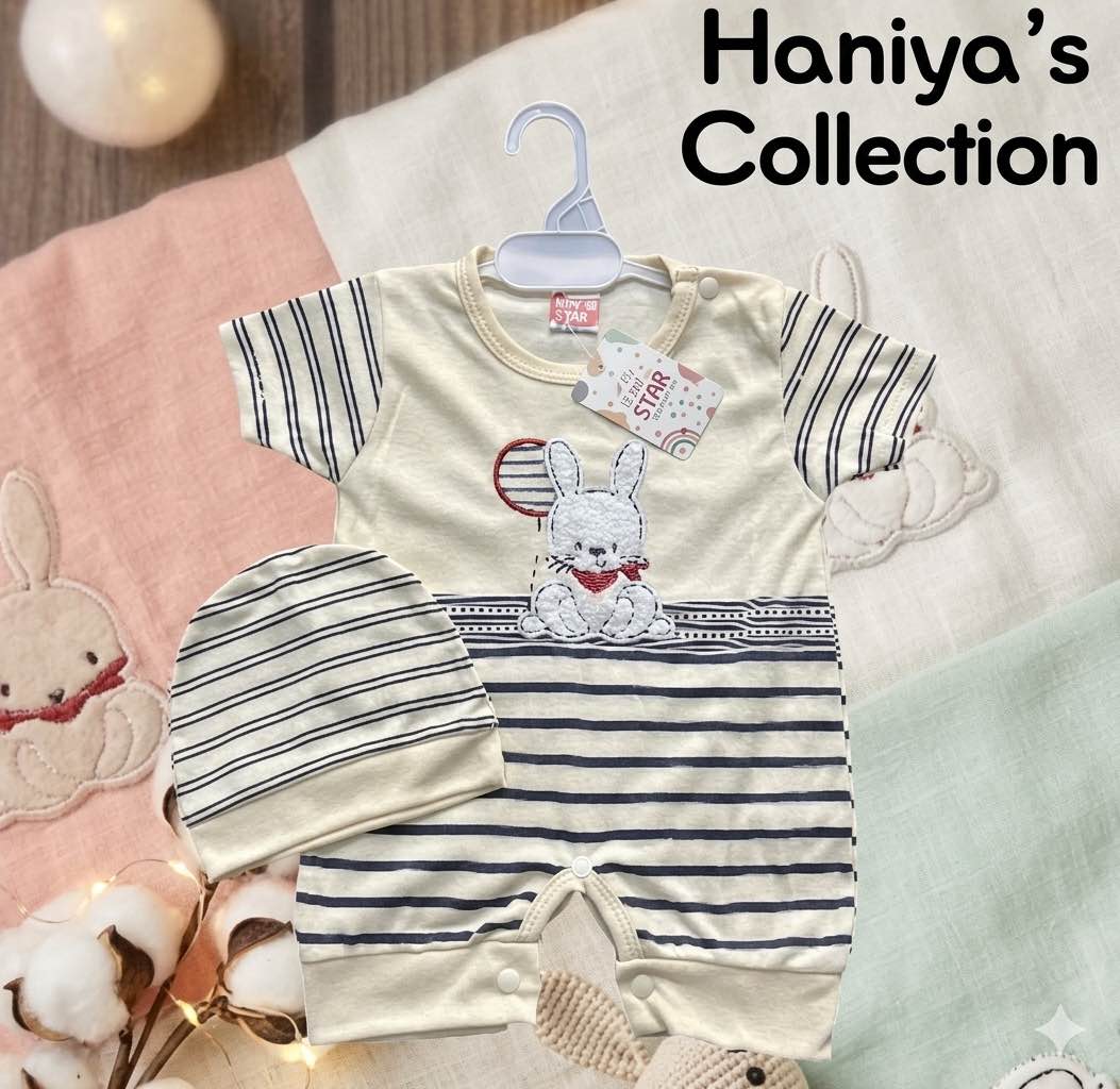 Infant Newborn Baby Baba Romper  Set 2-Piece Romper Cap Size 0-6 Months Stuff Summer Wear Fabric Premium Quality