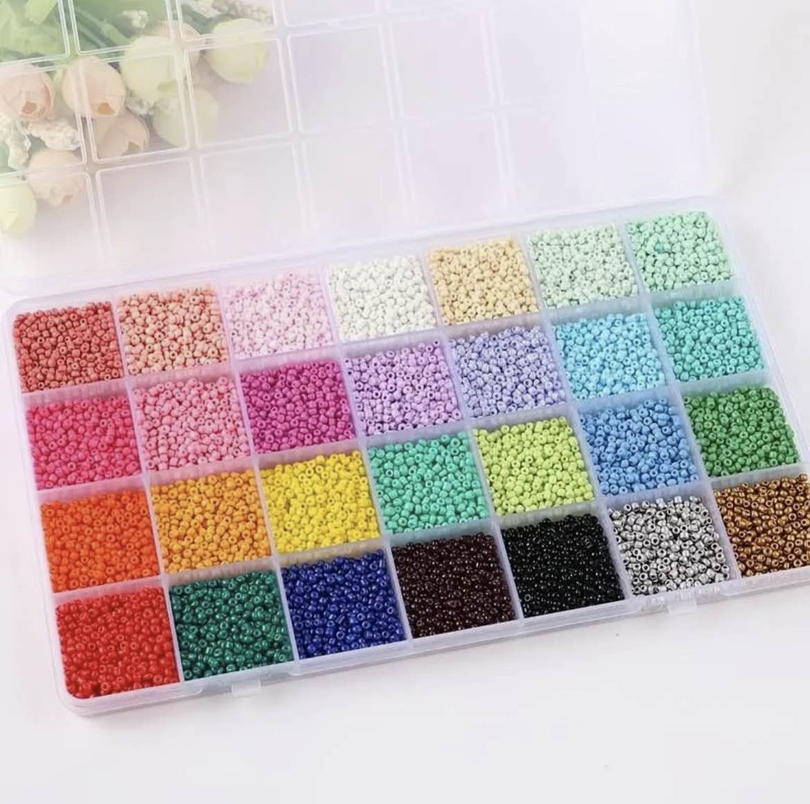 10,000 Pcs Random multi color 24 Grids Seed Beads Box 2mm Premium Quality Mixed Color Beads Kit | Jewelry Making Supplies | Bracelet Necklace DIY Crafts | Beading Accessories | 24 Colors Storage Organizer