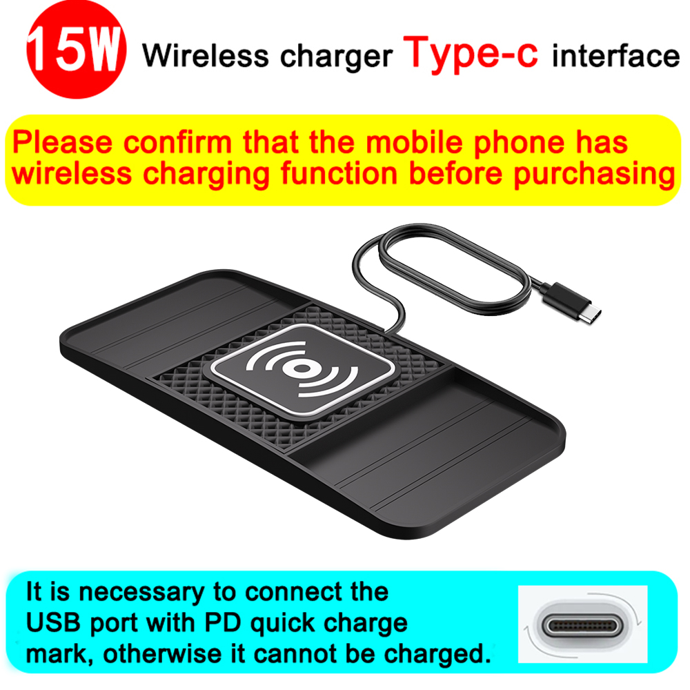 15W Fast Wireless Charging Pad , Non-Slip  Mat for Car Storage, Lightweight USB-Powered Charger Compatible with Phone