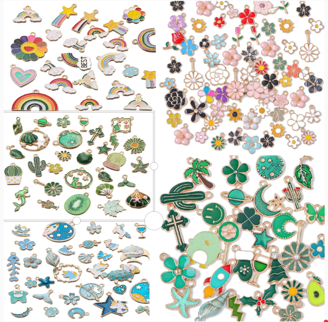 10Pcs Random Mix Alloy Drop Oil Charms Multicolor Animals Flower Pendant Beads For DIY Bracelets Earrings Making Women Jewelry Findings