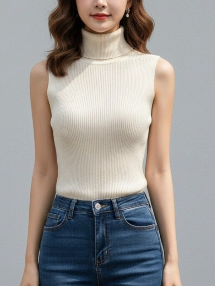 2026 Spring Turtleneck Sweater  Sleeveless Sweater Women Tank Tops Women Simple Versatile Slim Solid Knitted Sweater Vest