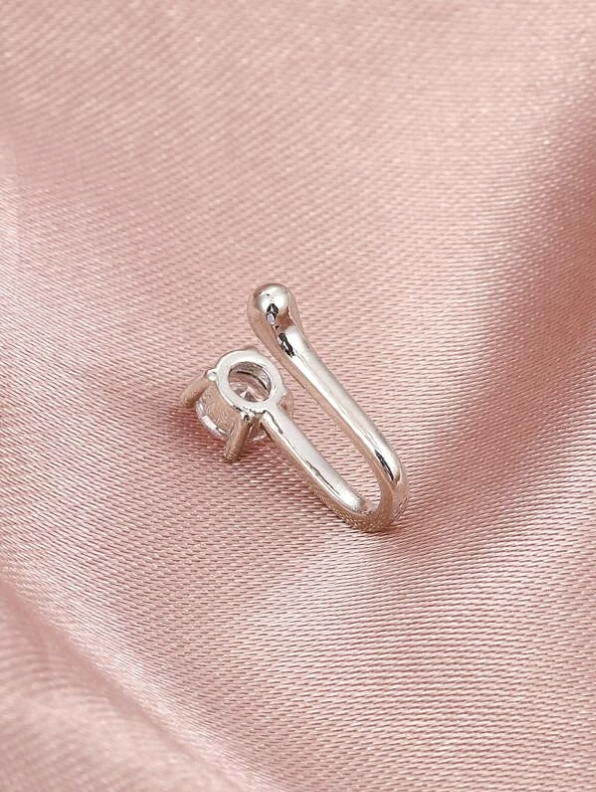 Zarkoon New Horizons Single Stone Stainless Steel Nose Ring Jewelry Nose Pin Jewelry Zarkoon Silver And Golden Embedded Stone Stylish Non Piercing Nose Stud Elegant Fashion Jewelry For Girls And Women