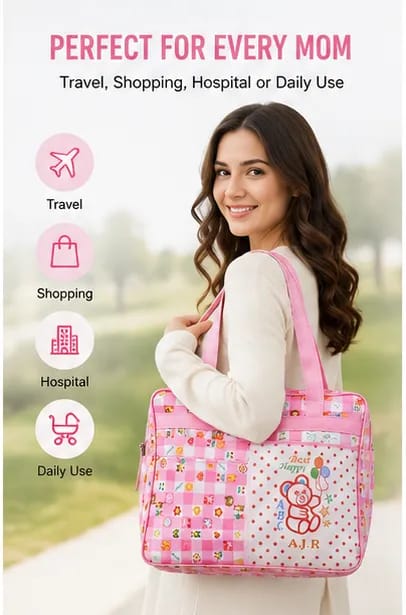 Baby Diaper Bag Large Capacity | Multi Pocket Maternity Bag | Baby Travel Organizer | Cartoon Printed Mother Bag | 4 Colors Available