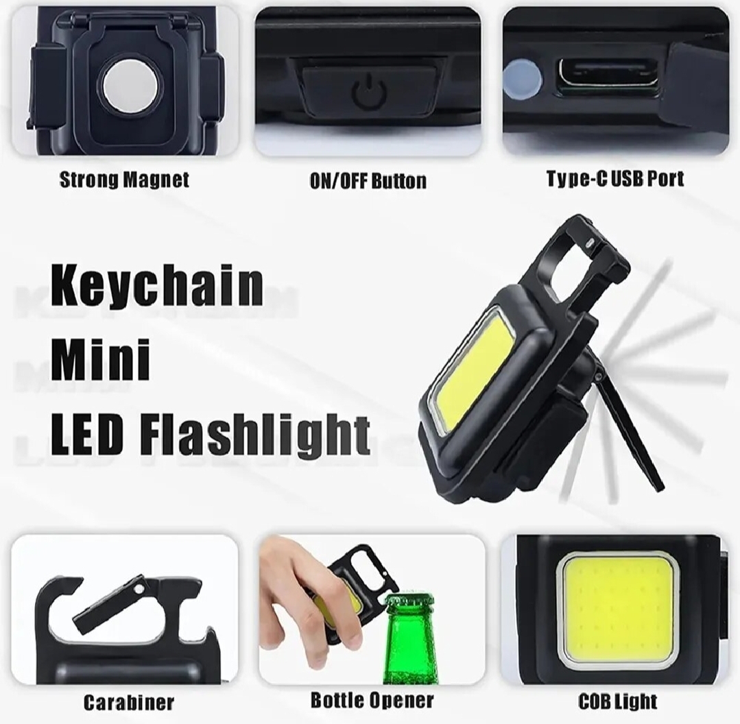 Mini LED Flashlight Keychain Multifunctional Portable COB Camping Lamps USB Charging Work Lights Outdoor Fishing Hiking