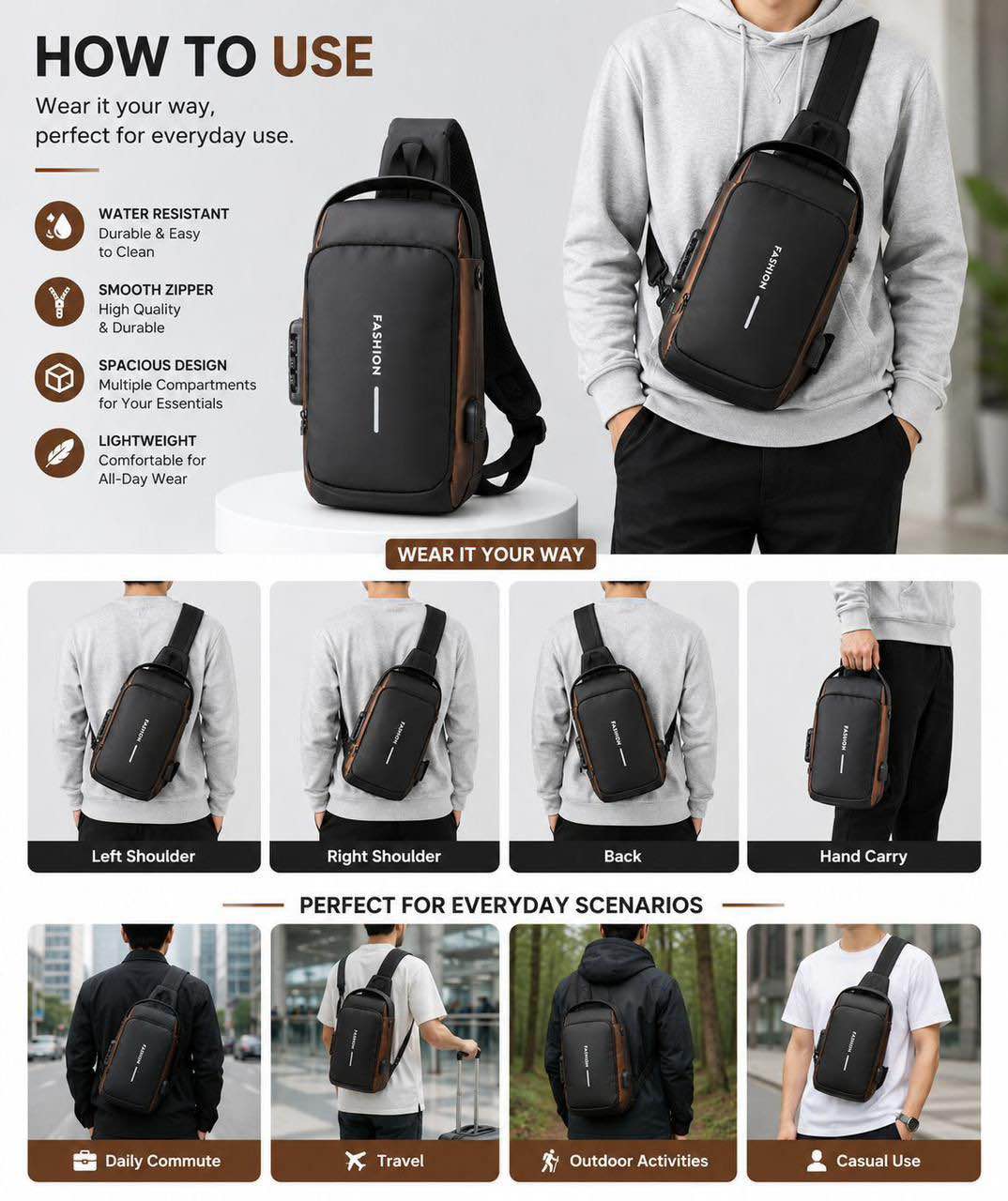 Anti Theft Boys Crossbody Bags Anti Theft with Password Lock