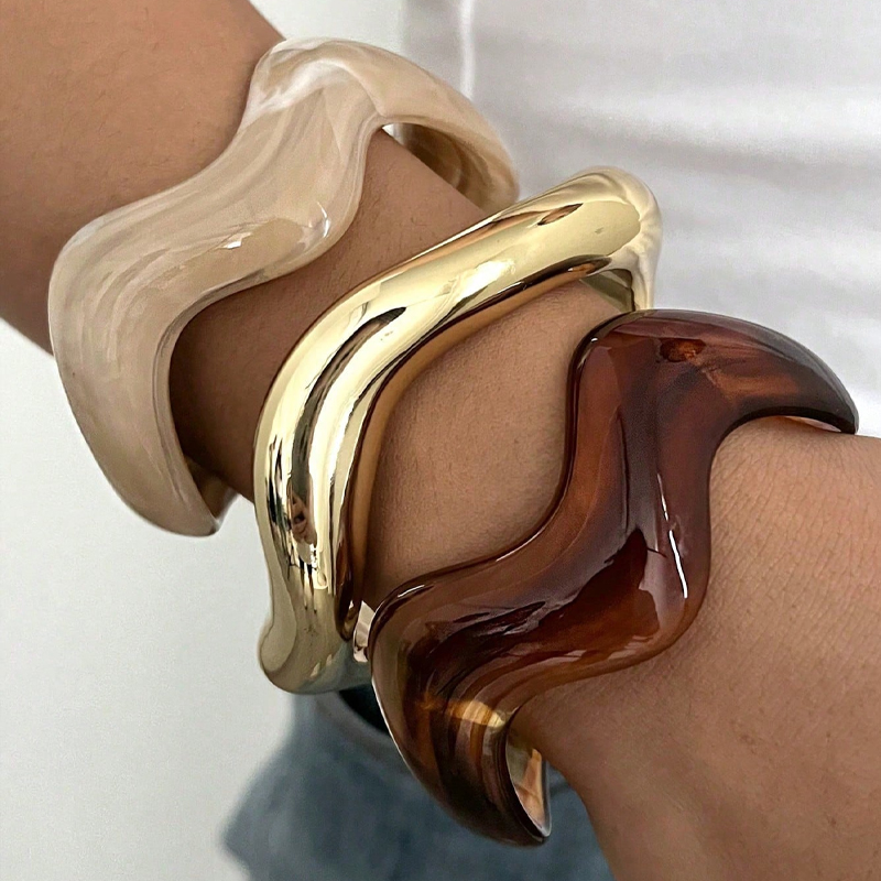 3Pcs Irregular Wavy Cuff Bangle Set For Women Resin Chunky Wave Bracelets Minimalist Stackable Wristband Trendy Jewelry  New