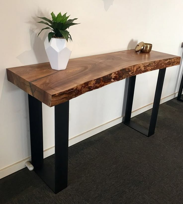 Live Edge Console Table 4ft  30 Inch Height Hairpin Legs  Solid Wood Entryway Table  Natural Wooden Slab  Rustic Hallway Table  Handmade Sofa Back Table for Home Decor