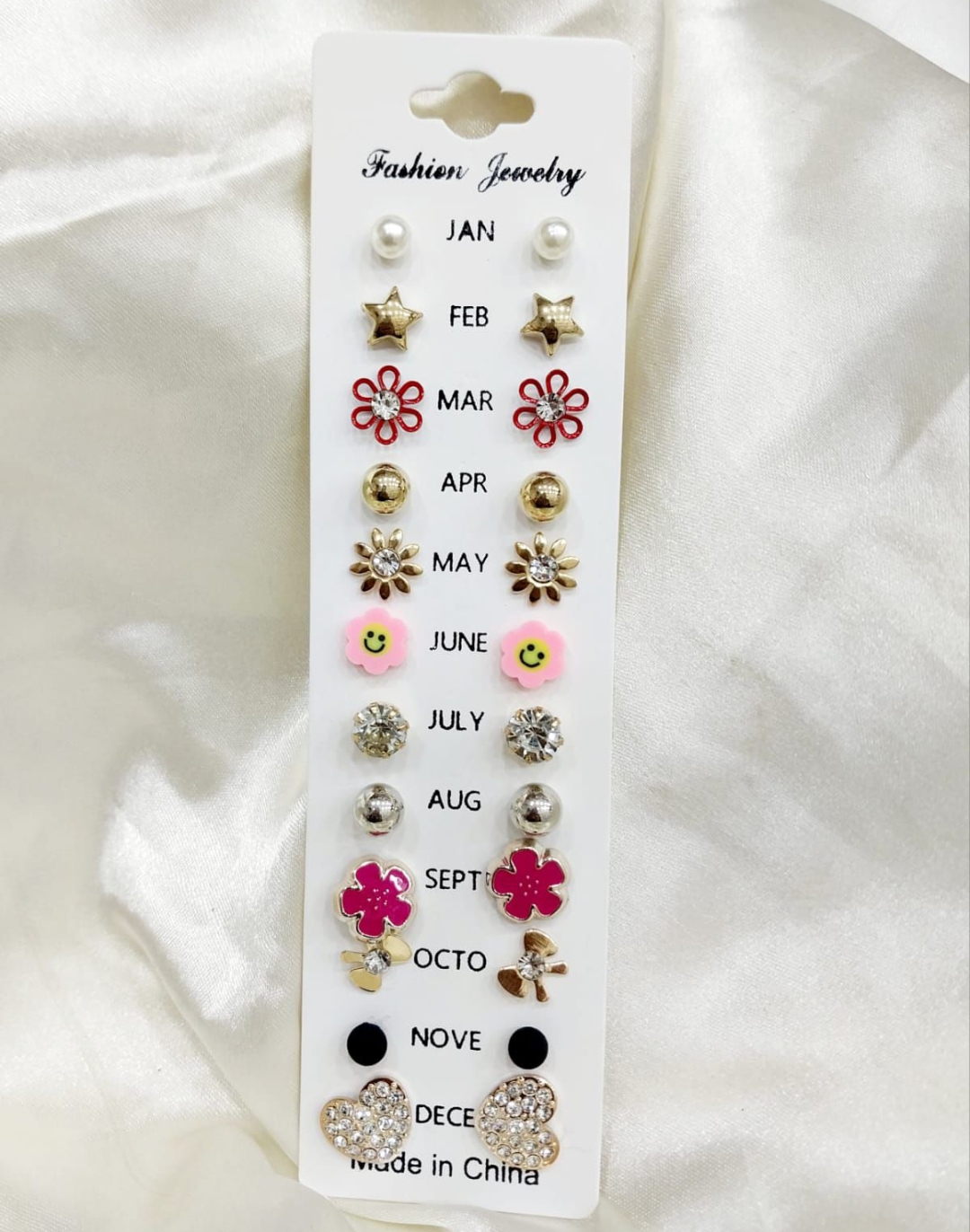 12 Pairs Gold & Pearl Birthstone Stud Earrings Set for Women & Girls – Daily Wear Calendar Earrings Pack