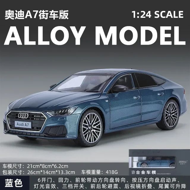 1:24 Audi A7 Toy Car Model Diecast Alloy Vehicle Miniature Pull Back Sound & Light Doors Openable Collection