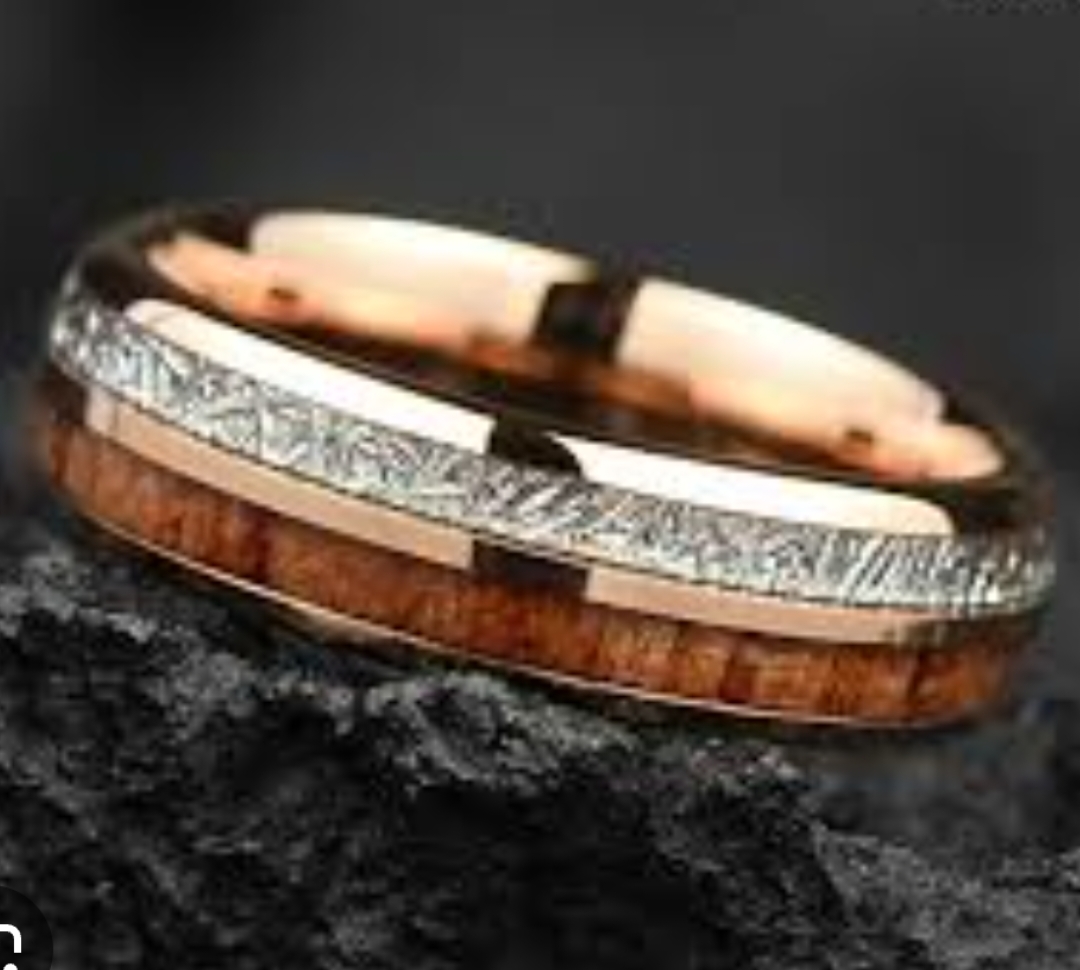 New Trend Mens Wedding Band, Whiskey Barrel Ring, Meteorite Ring, Rose Gold Mens Ring, Mens Promise Ring, Personalized,