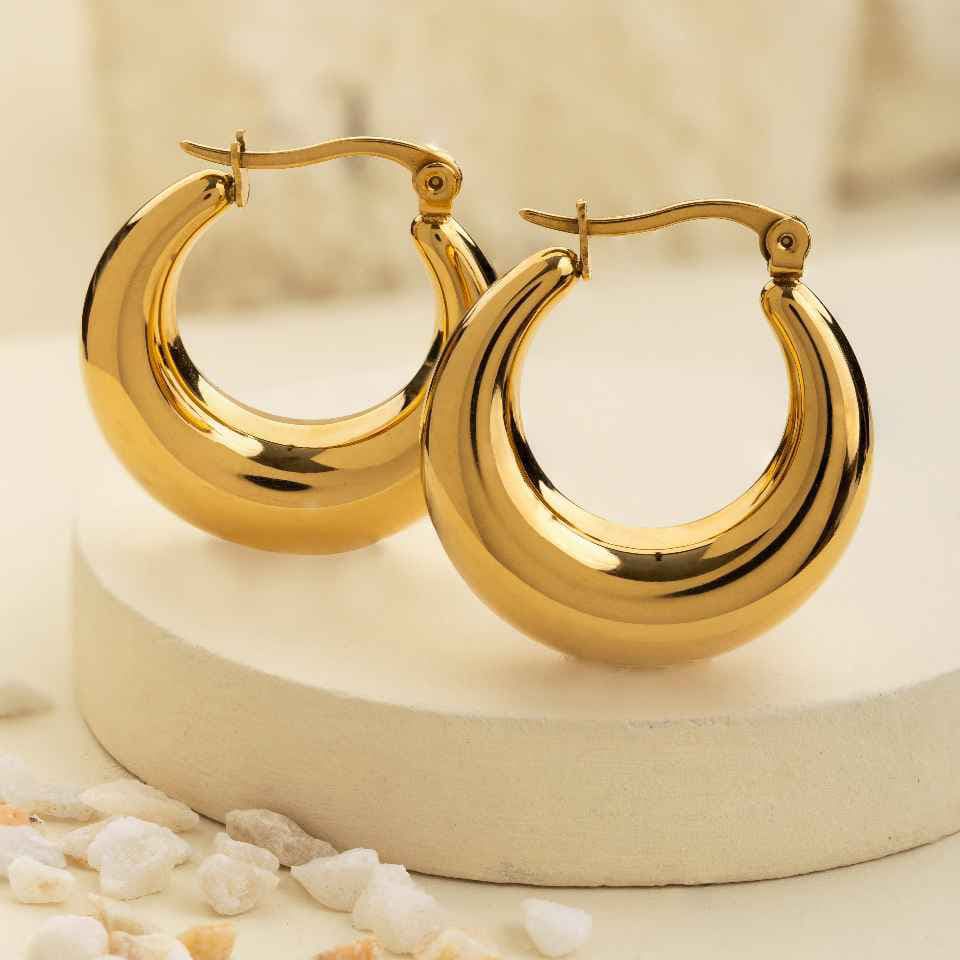 Trendy Golden Sterling Steel Hoop Earrings For Women and Girls, Round Hoop Earrings Gift For Her