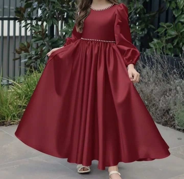 Pearl Beaded Lantern Sleeve Maxi Dress For Girls