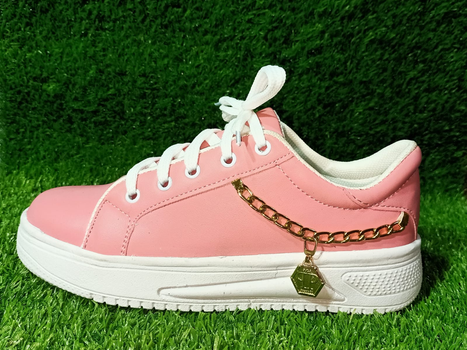 Women's Stylish White Sneakers - Trendy Rhombus Pattern, PU Leather, Lace-Up