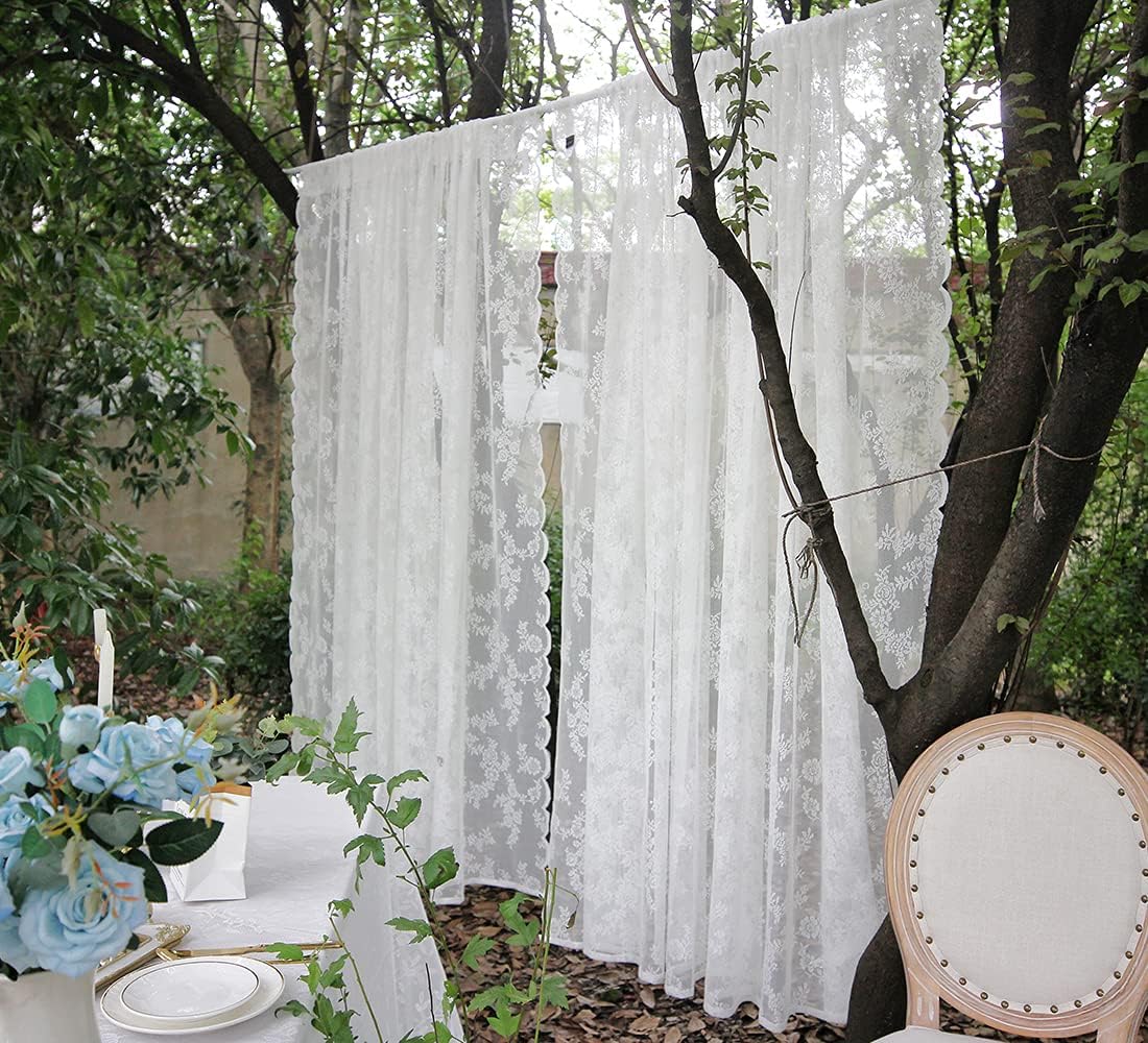 A Variety of Floral Lace Designs to Choose from for Curtains, Multi-Colored Classic Embroidered Semi-Transparent Woven Lace Window Screens, Outdoor Garden Decoration Curtains