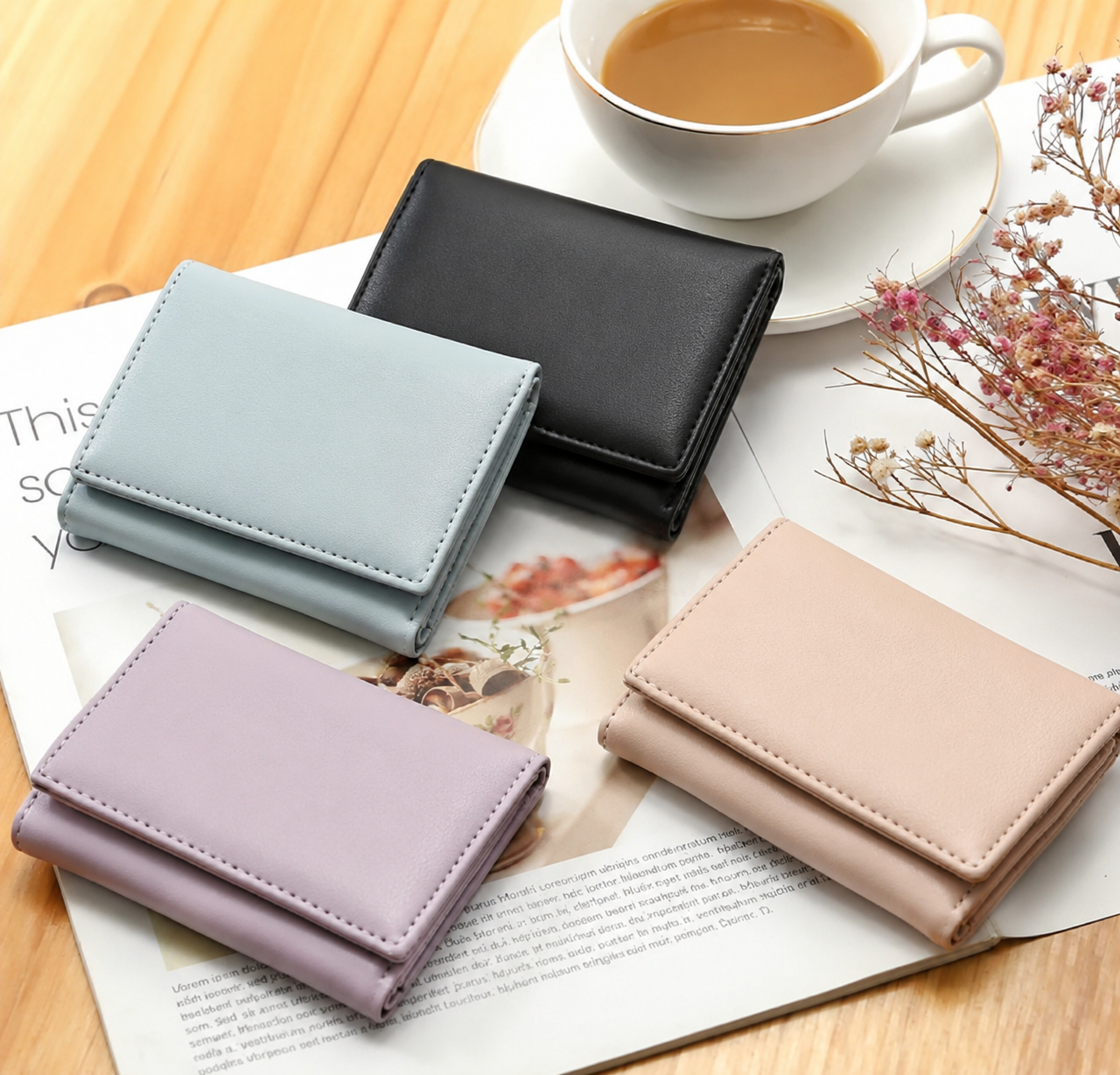 1 Pc Woman's Trifold Wallet with id Window Detachable Pocket Card. Quick Buckle Closure Durable Leather Polyester Compact Organizer for Cash Card  Drivers license White Black Pink Light Blue Purple)