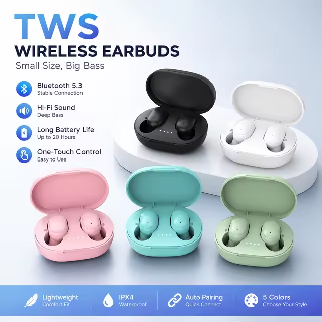 A6s TWS earbuds | Wireless Bluetooth 5.0 Earbuds | Dual Earphones with Mic | Deep Bass | Android Compatible | Touch Control Handsfree