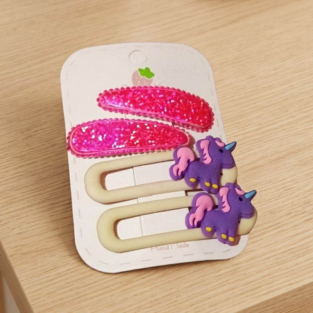 Korean Style unicorn Hair Pins – Pack oef 4 unicorn 🦄 Clips for Girls (Ages 2-12)