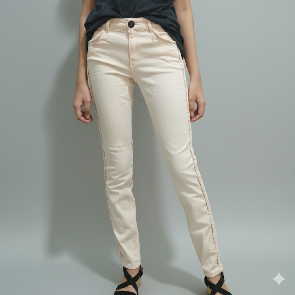MO XPLOSION Women's Denim Slim Fit Light Pink Braided Design Jeans