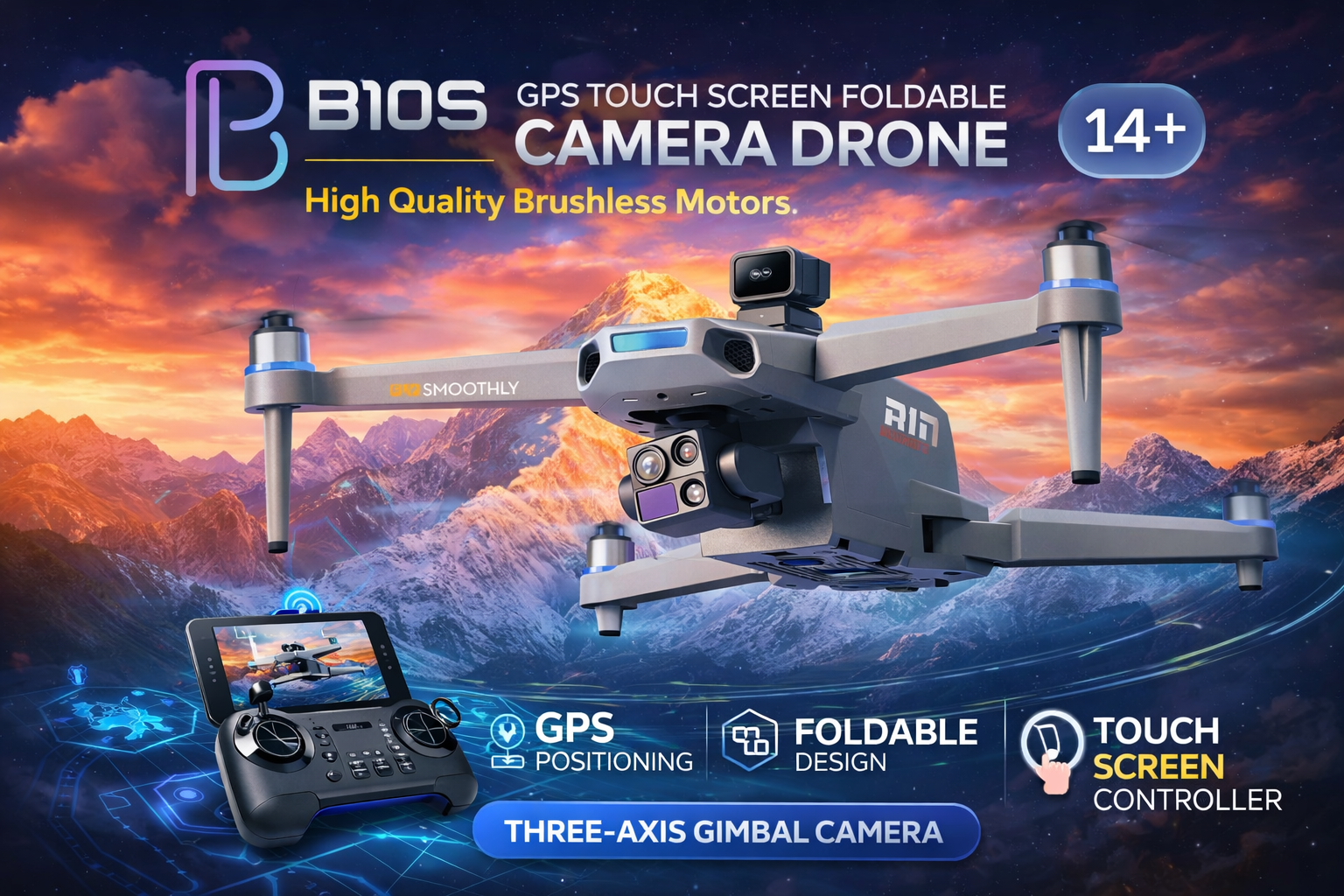 B10S GPS Touch Screen Foldable Camera Drone with 3-Axis Gimbal | Brushless Motor HD Camera Drone | Smart Flight & Stable Aerial Photography