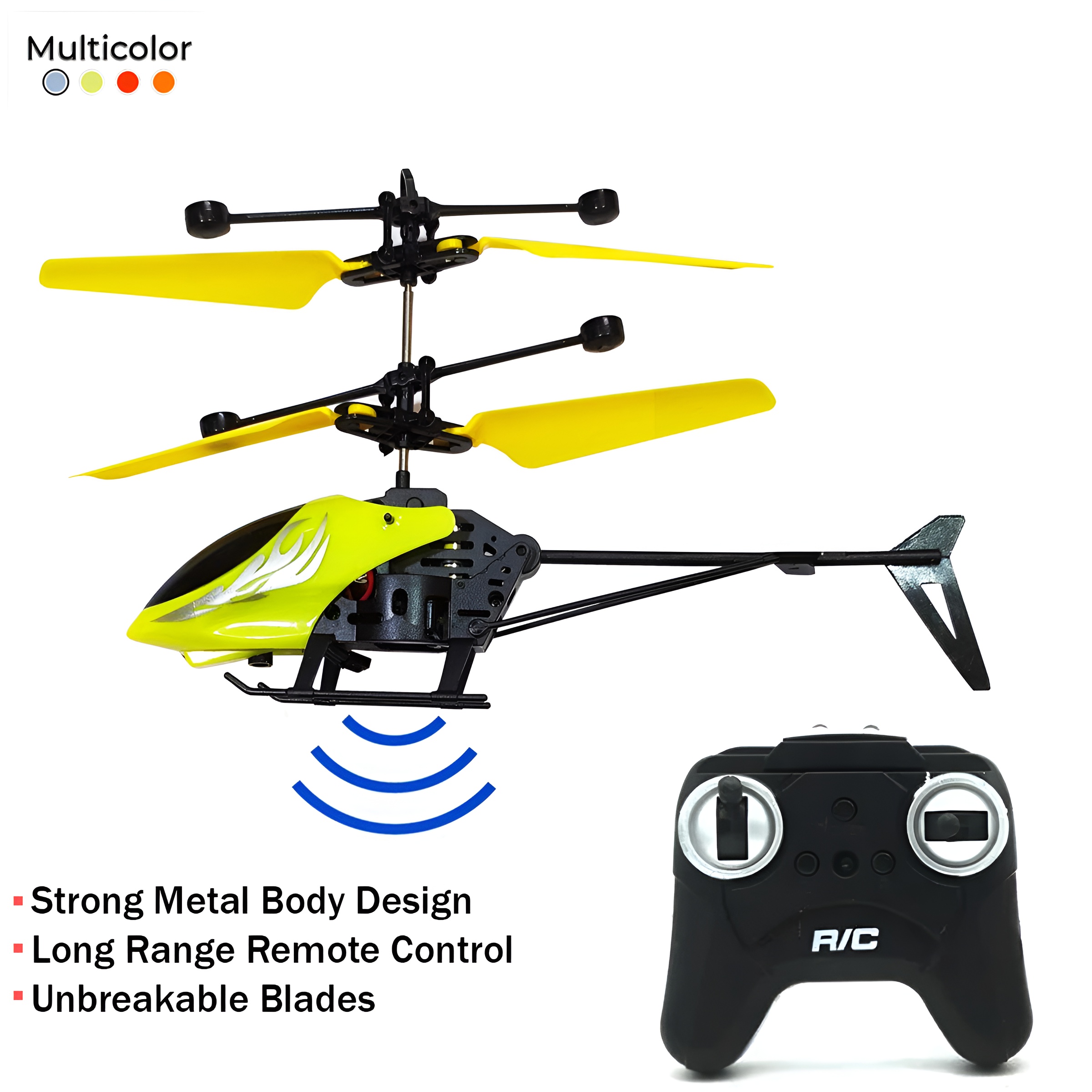 Remote Control Helicopter Toy for Kids | Multiple Flying Modes Rechargeable Flying RC Helicopter | 3D LED Light & Durable Metal Body Long Range Inbuild Battery Indoor Outdoor (Multicolor)