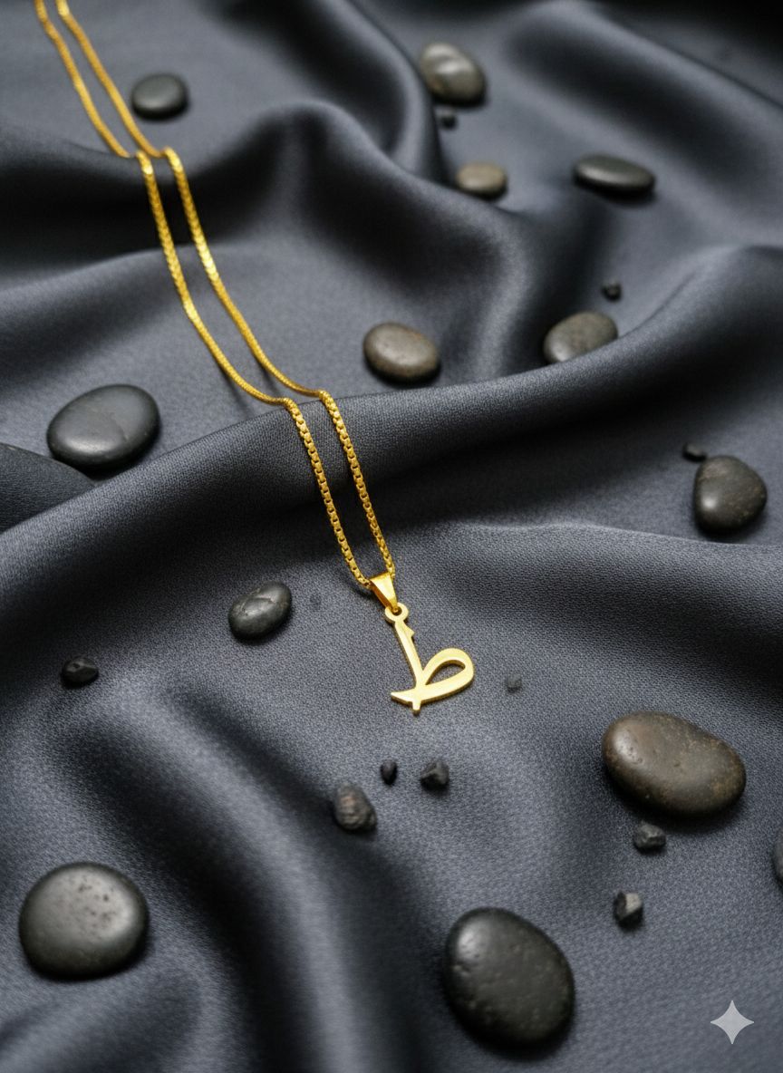 Arabic Initial Letter Name Pendant Necklace for Men & Women Trendy Jewelry with Pouch