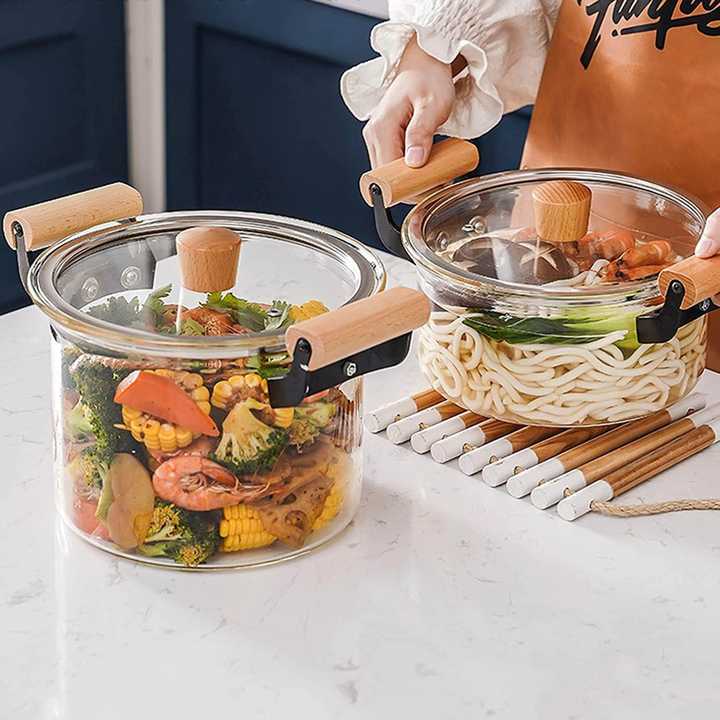3.5L Glass Cooking Pot with Double Handles | Heat Resistant Glass Saucepan | Transparent Glass Casserole Pot | Kitchen Cookware