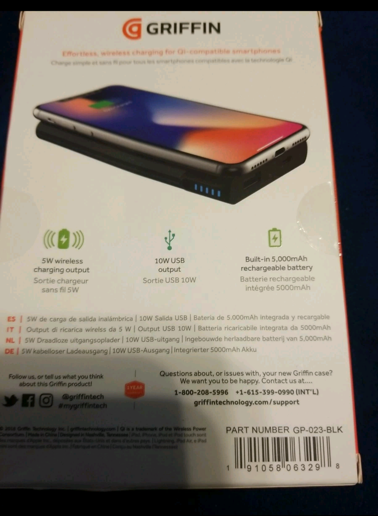 Wireless Charging Power Bank 5000mAh | Qi Compatible Portable Battery Charger for i Samsung & Android Devices