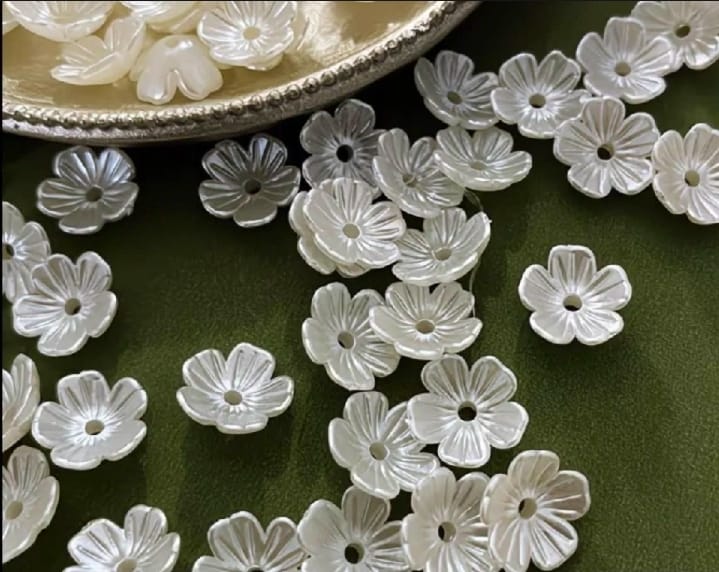 20/50/100 Pcs ABS Round Flowers - Imitation Pearl Beads For DIY Jewellery Making