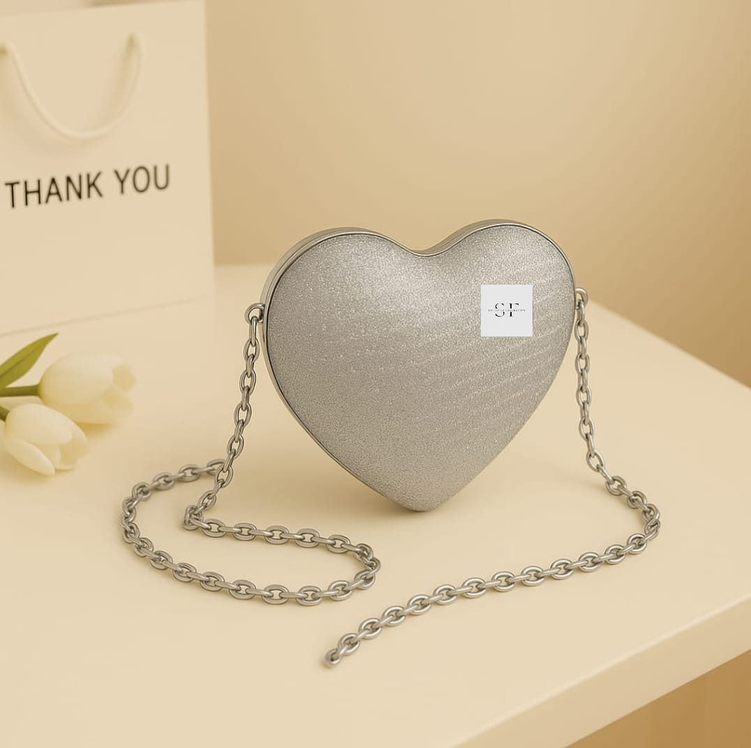 Sparkly Heart Shaped Clutch Bag – Glitter Evening Party Purse for Women