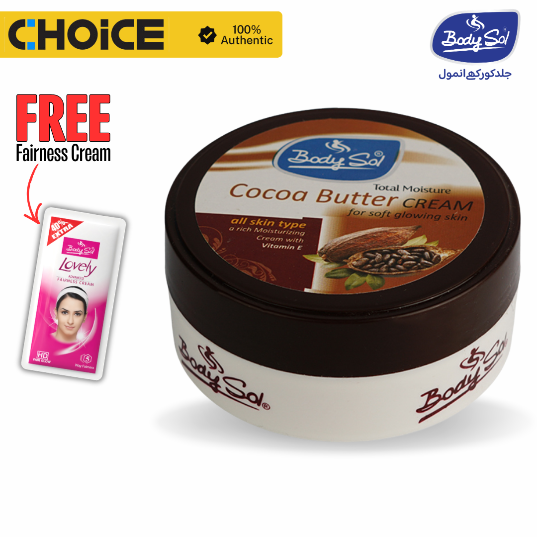 BodySol Cocoa Butter Moisturizing Cream | Deep Moisture for Soft & Glowing Skin | Winter Care Cream | Natural Skin Protection | 135g