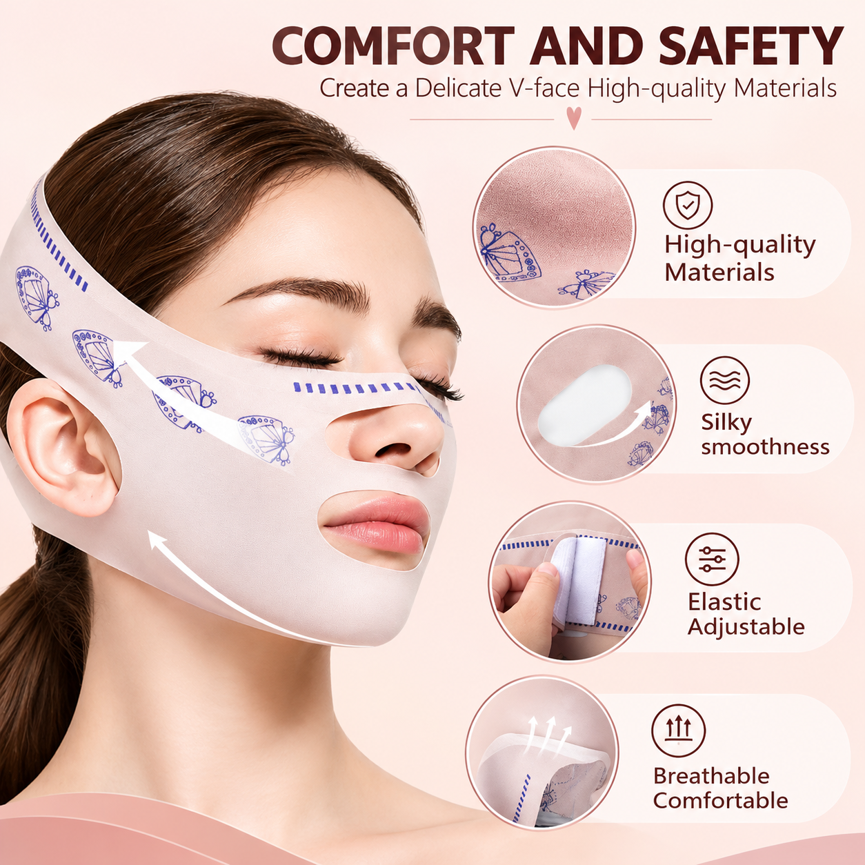 Women Facial Support Band – Adjustable Chin & Cheek Face Lift Strap V Line Beauty Belt