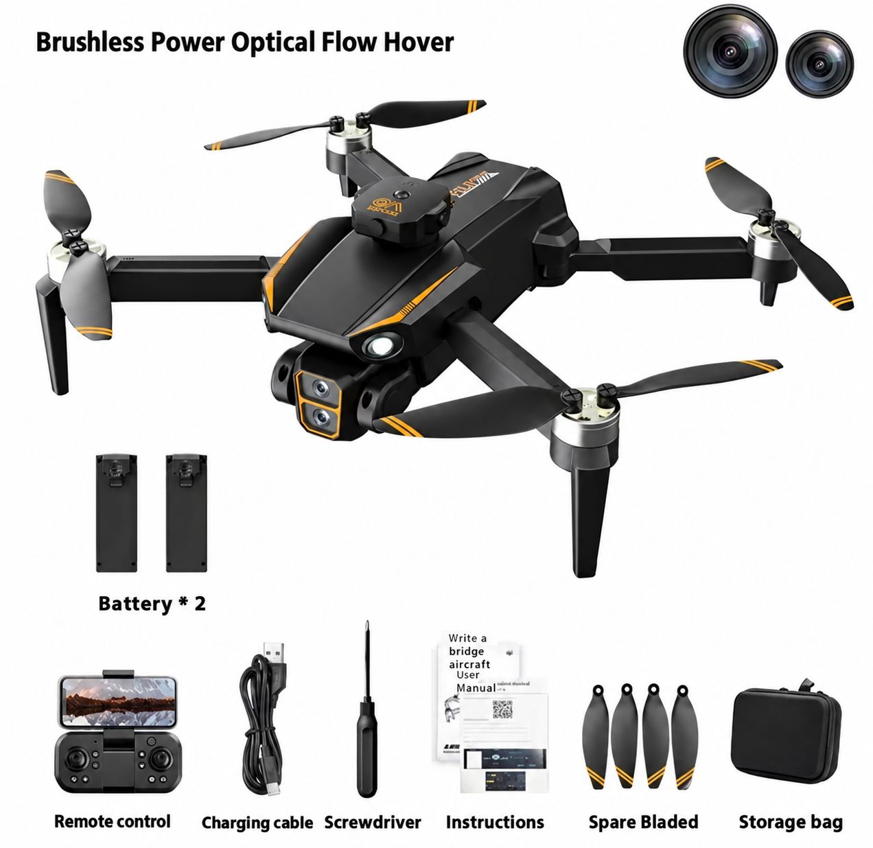 S26 Pro Dual Camera Drone HD Camera With Brushless Motor
Foldable RC Quadcopter For Aerial Photography
Having WIFI Avoid Obstacles 360° Roll & Intelligent Following