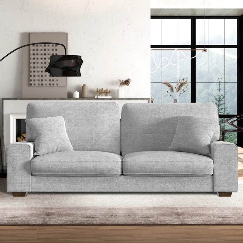 Square Arm Sofa 3 Seater Modern Upholstered couch With 2 Toss Pillows ...