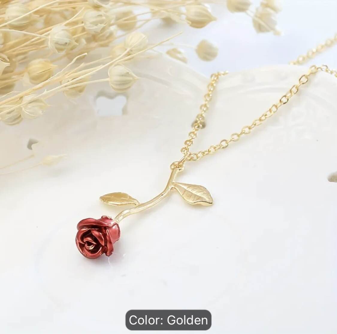 European and American Fashion Personality Temperament Red Rose Pendant Necklace Women's Simple and Creative Oil Drop Necklace ~ Rose Pentant Imported