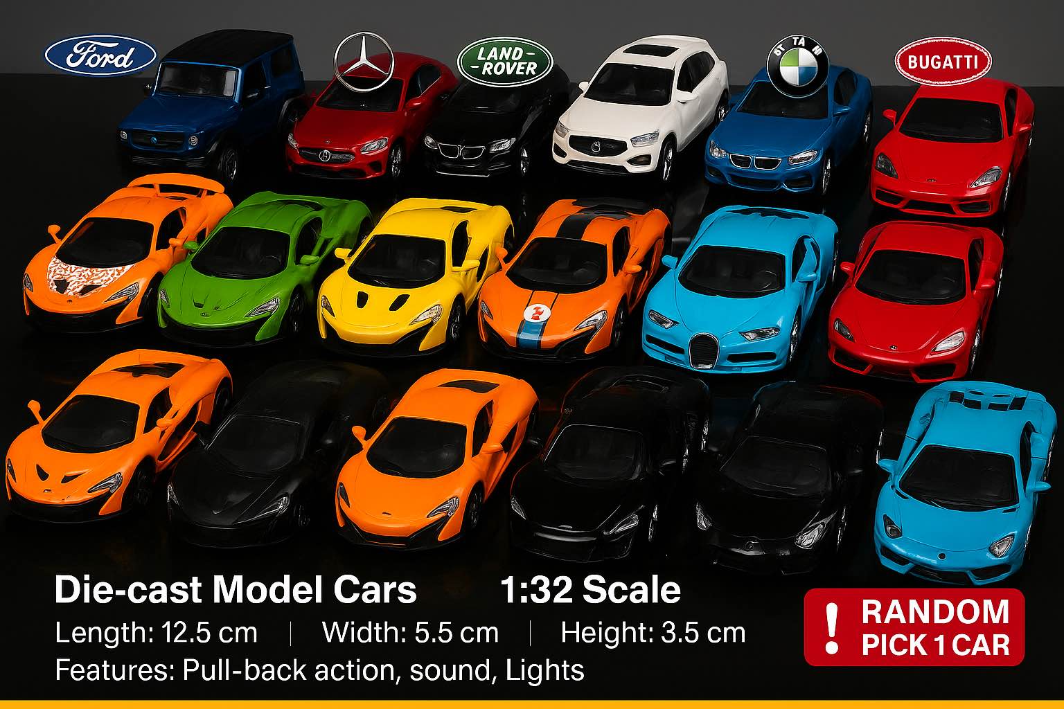 1 random car vigo/ bugati/ audi r8 /fj cruiser /hummer Mustang GT die cast Alloy Racing Car Model Diecast Metal Sports Car Model Simulation Sound and Light and door opening Collection Children's Toy Gift