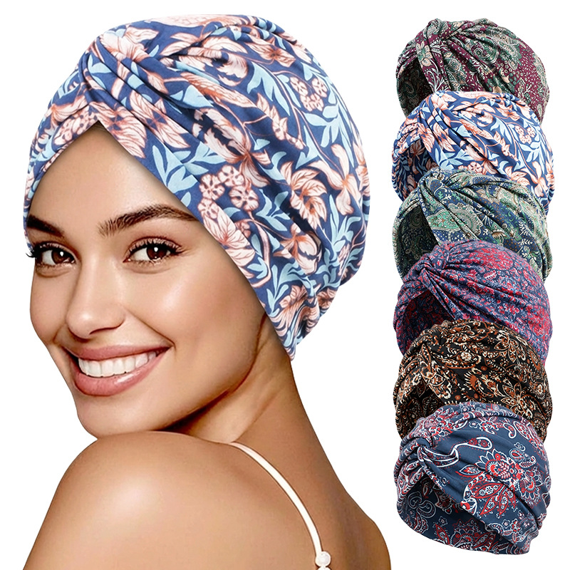 Women Muslim Floral Print Turban Hat Hijab Scarf African Islamic Hair Loss Hat Chemo Islamic Arab Cap Hat