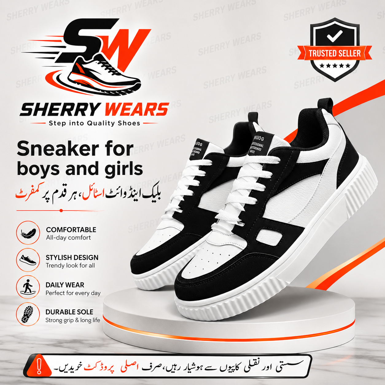 Sherry Wear Stylish Sneakers Shoes for Men Women Boys Girls  Casual Fashion Joggers  Trendy Lace-Up Sneakers  Comfortable Walking Shoes  Black & White  EU Size 6-11