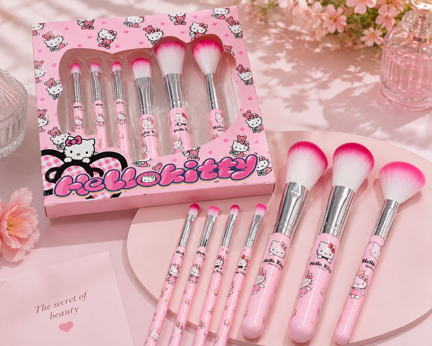 Hello Kitty Makeup Brush Set 6 PCS | Soft Cosmetic Makeup Brushes | Face, Powder, Blush, Eyeshadow & Foundation Brush Kit | Cute Beauty Accessories
