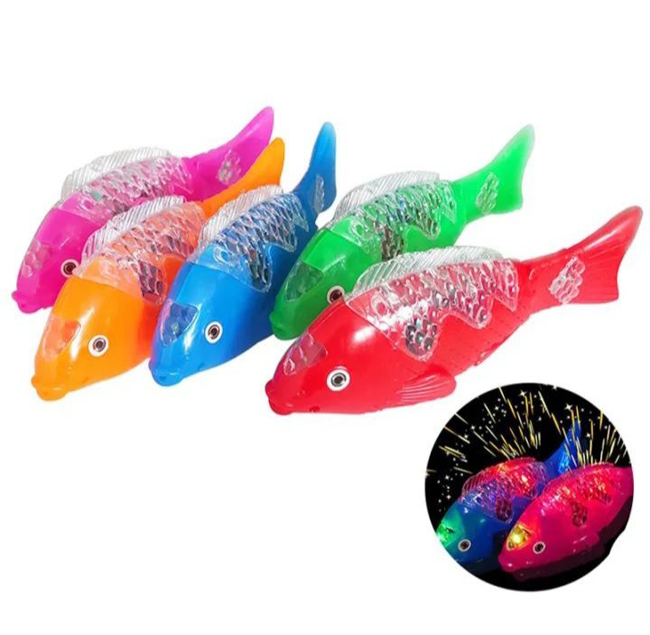 Electric Battery Operated Vibration Fish toy with 3D lights - Multicolor