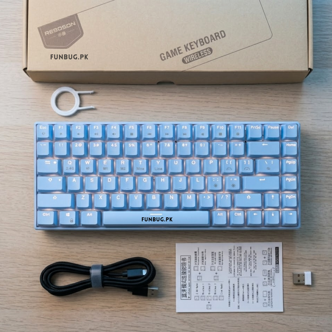 【Readson WL84】 Tri-Mode Wireless Mechanical Rgb Gaming Keyboard - 84 Keys Wireless 2.4G/Bluetooth/Wired - Compact Backlit Mechanical Keyboard with  Blue/Brown/Red Switch - TypeC Wired/Wireless Key Board For Professional Gaming - FunBug