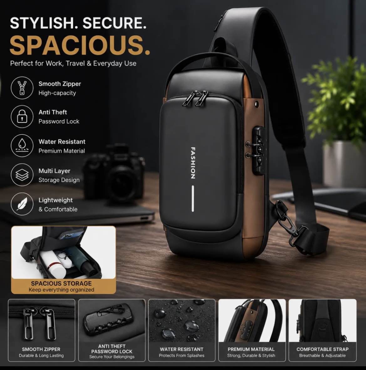 Anti Theft Boys Crossbody Bags Anti Theft with Password Lock