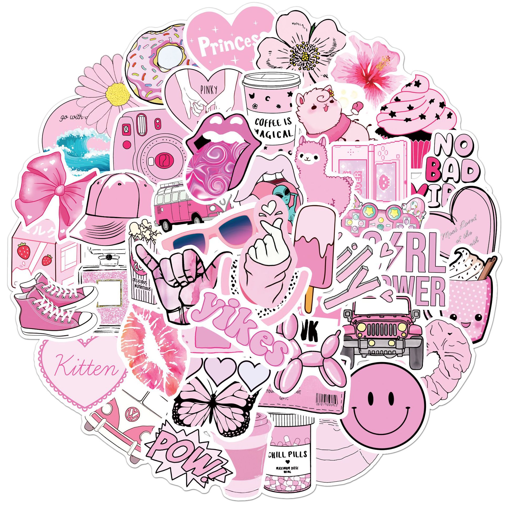 25 PCS Pink Aesthetic VSCO Girl Stickers Pack – Cute Waterproof Vinyl Stickers for Laptop, Journal, Phone Case, Water Bottle & Scrapbooking