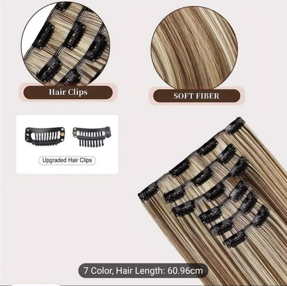Clip-In Hair Extensions for Women 7 Pieces 16 Clips - Thick Long Lightweight Hairpiece - Jet Black, Brown, Golden & Burgundy