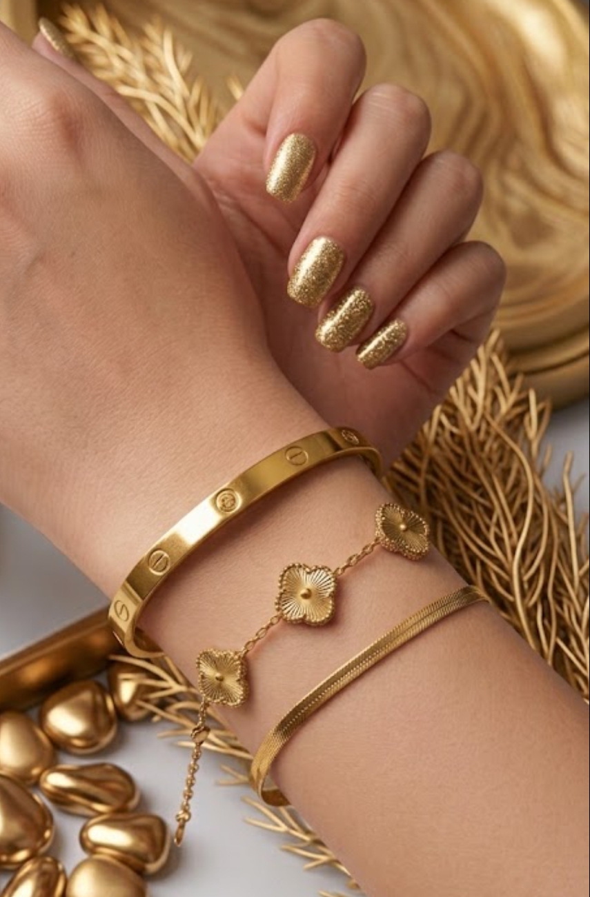 3 Pcs Stainless Steel Bracelet Set for Women – Gold & Silver Variants – Adjustable Chain, Flower Design & Crystal Bangle