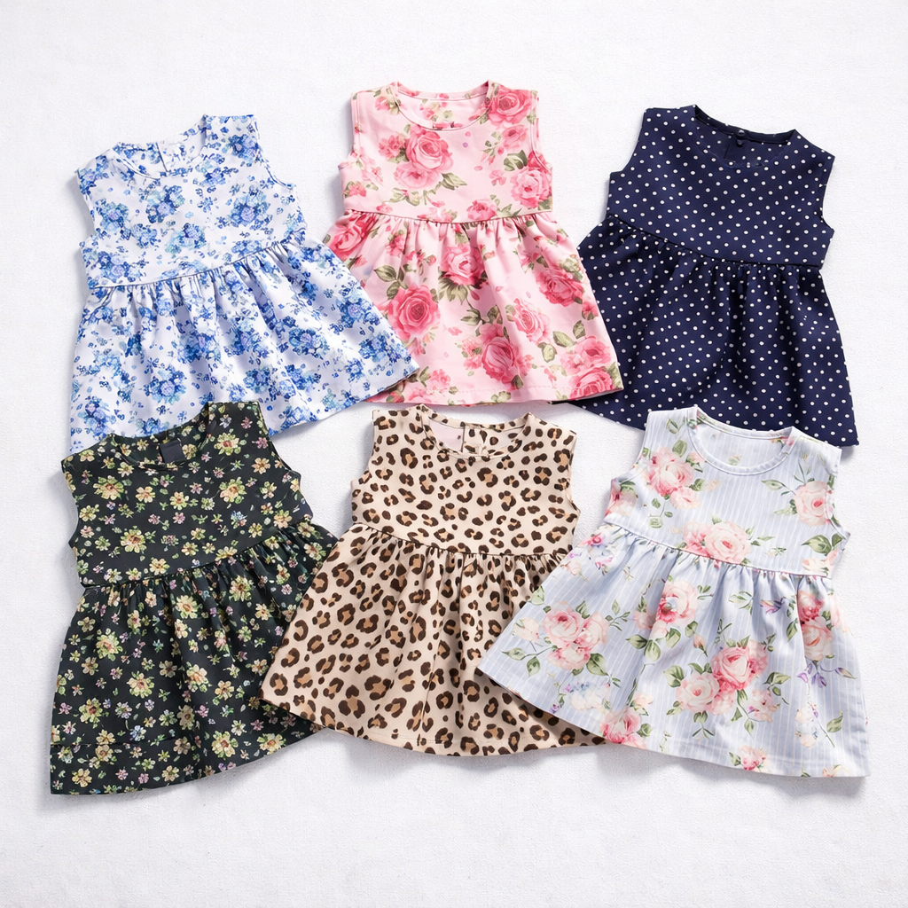 Baby Girl Frock Pack Of 5 Summer Cotton Dresses | Random Design Multicolor Baby Frocks Set 0-4 Years | Soft Casual Daily Wear Cute Kids Girls Dress Pack | Newborn Toddler Baby Girl Clothes Pakistan | Printed Comfortable Baby Frock Bundle