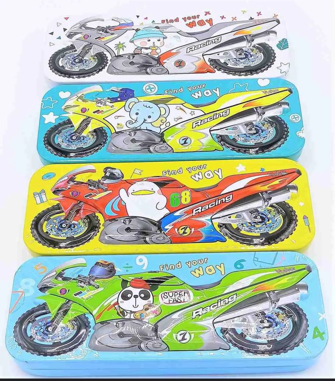 Bike style Metal pencil box -4 different colors-good quality | Daraz.pk
