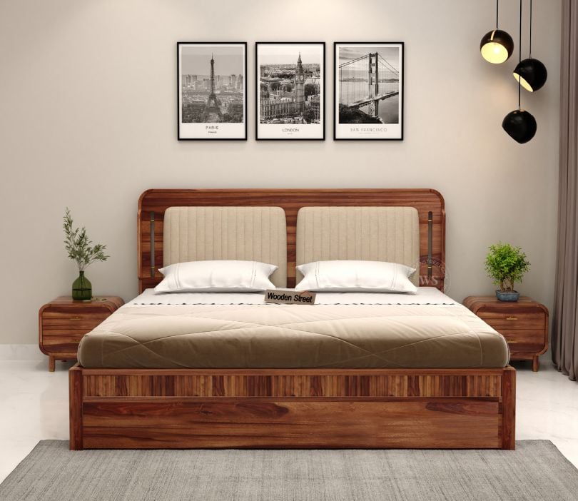 Lotus Premium Sheesham Wood Bed with Box Storage